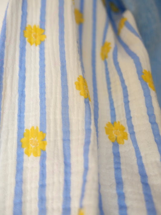 FLOWER STRIPES Musselin Bluse Blau - Bylillysophie