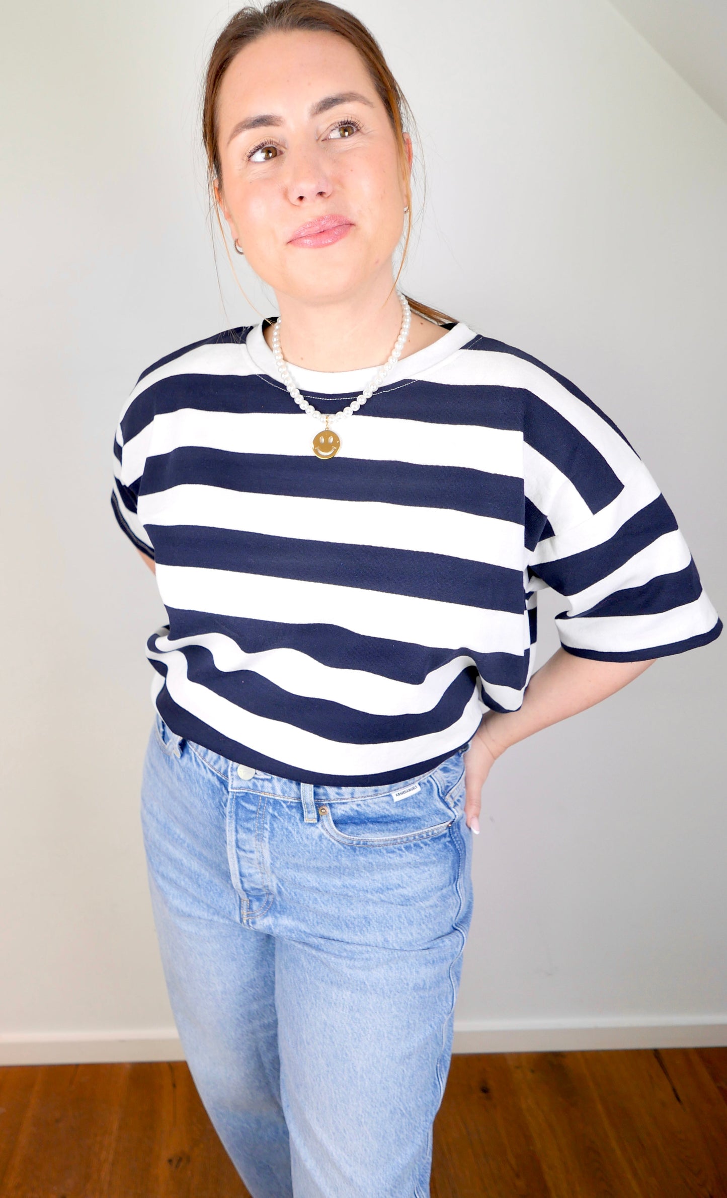 WIDE STRIPES T-Shirt Blau/Weiss - Bylillysophie