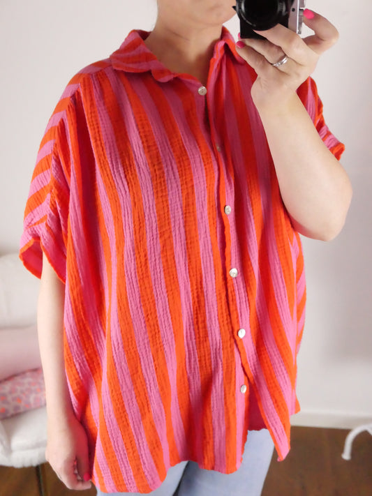 MUSSELIN Bluse Kurzarm Pink/Orange