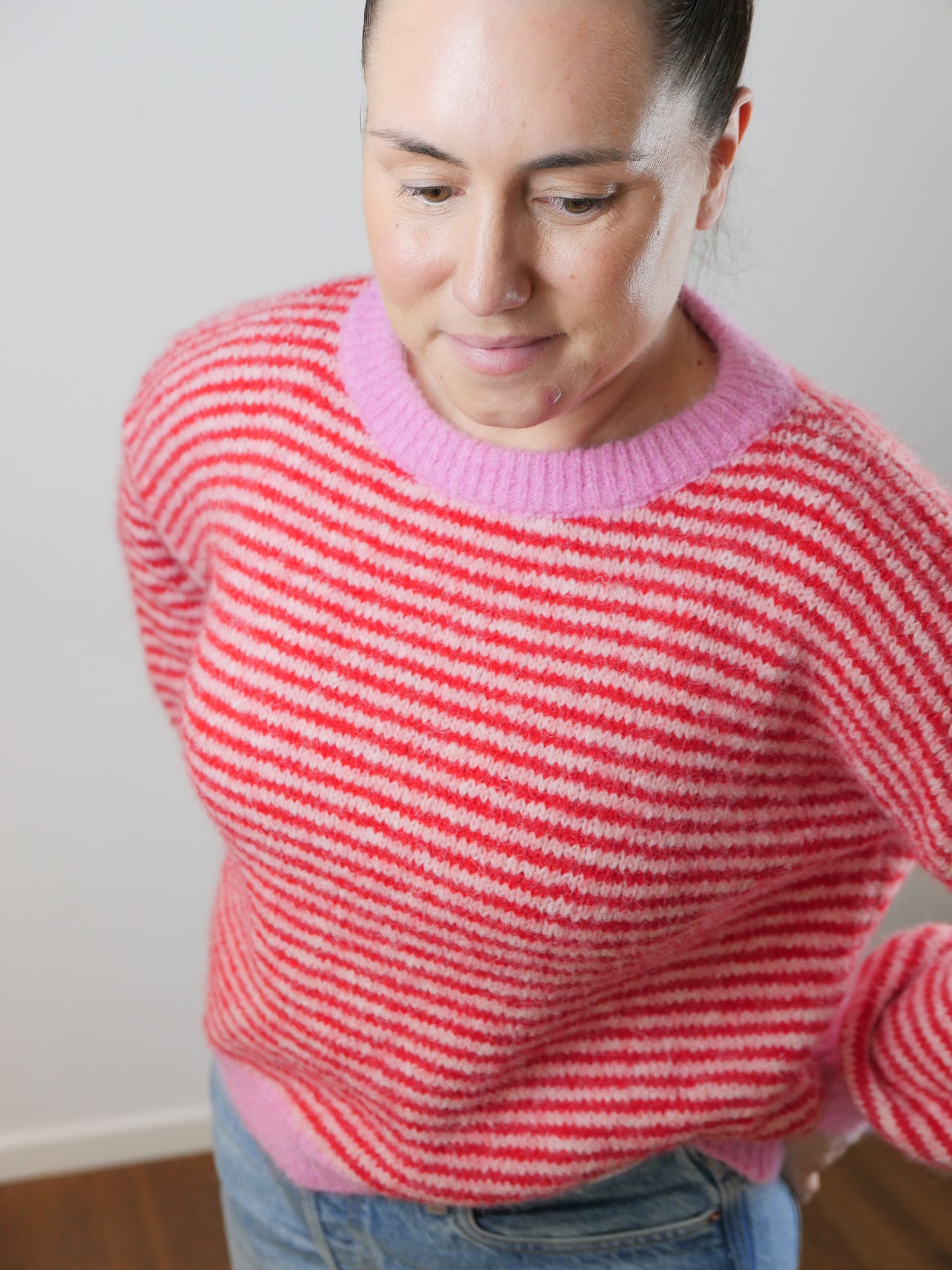 RING Pullover Streifen Rot Rosa