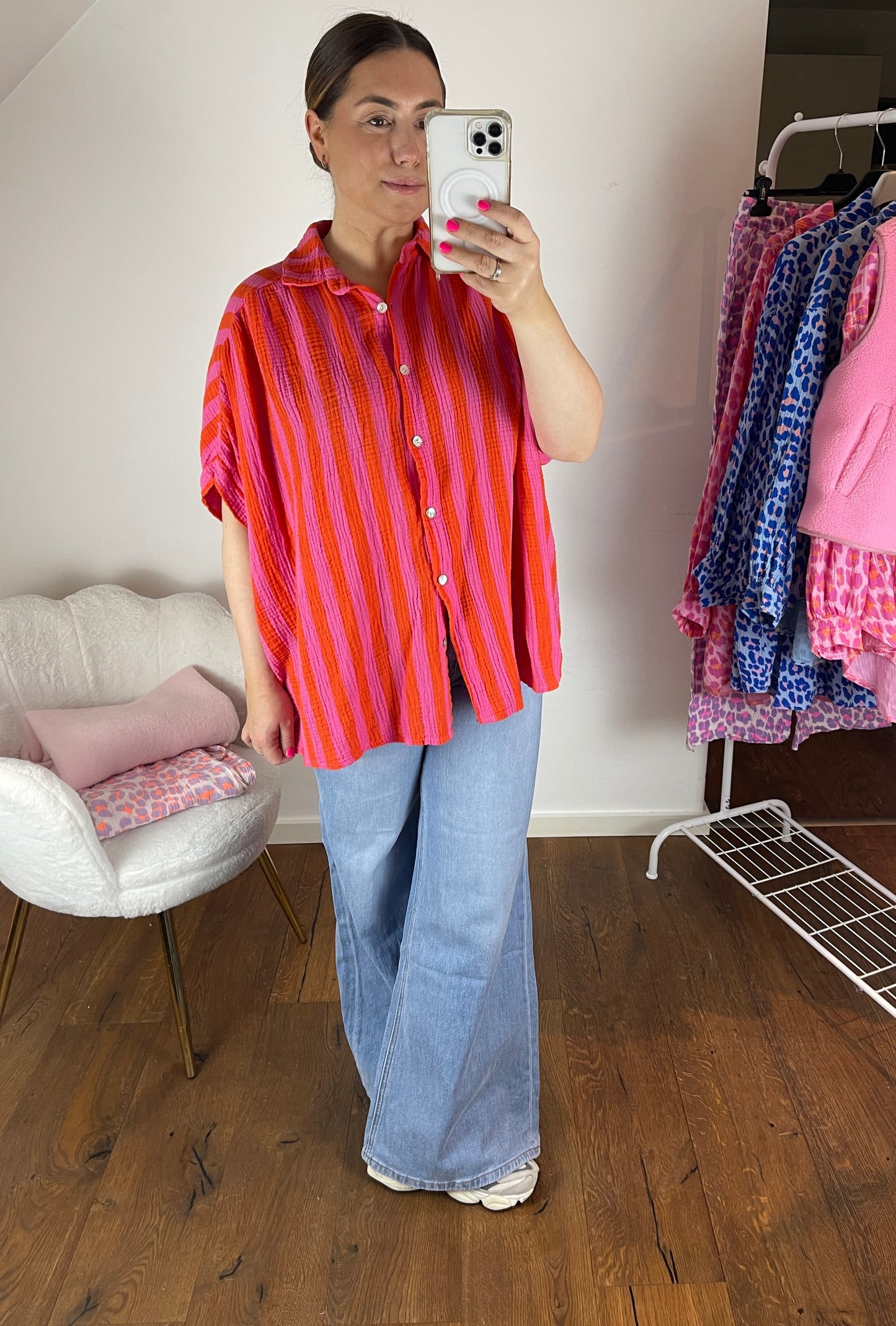 MUSSELIN Bluse Kurzarm Pink/Orange