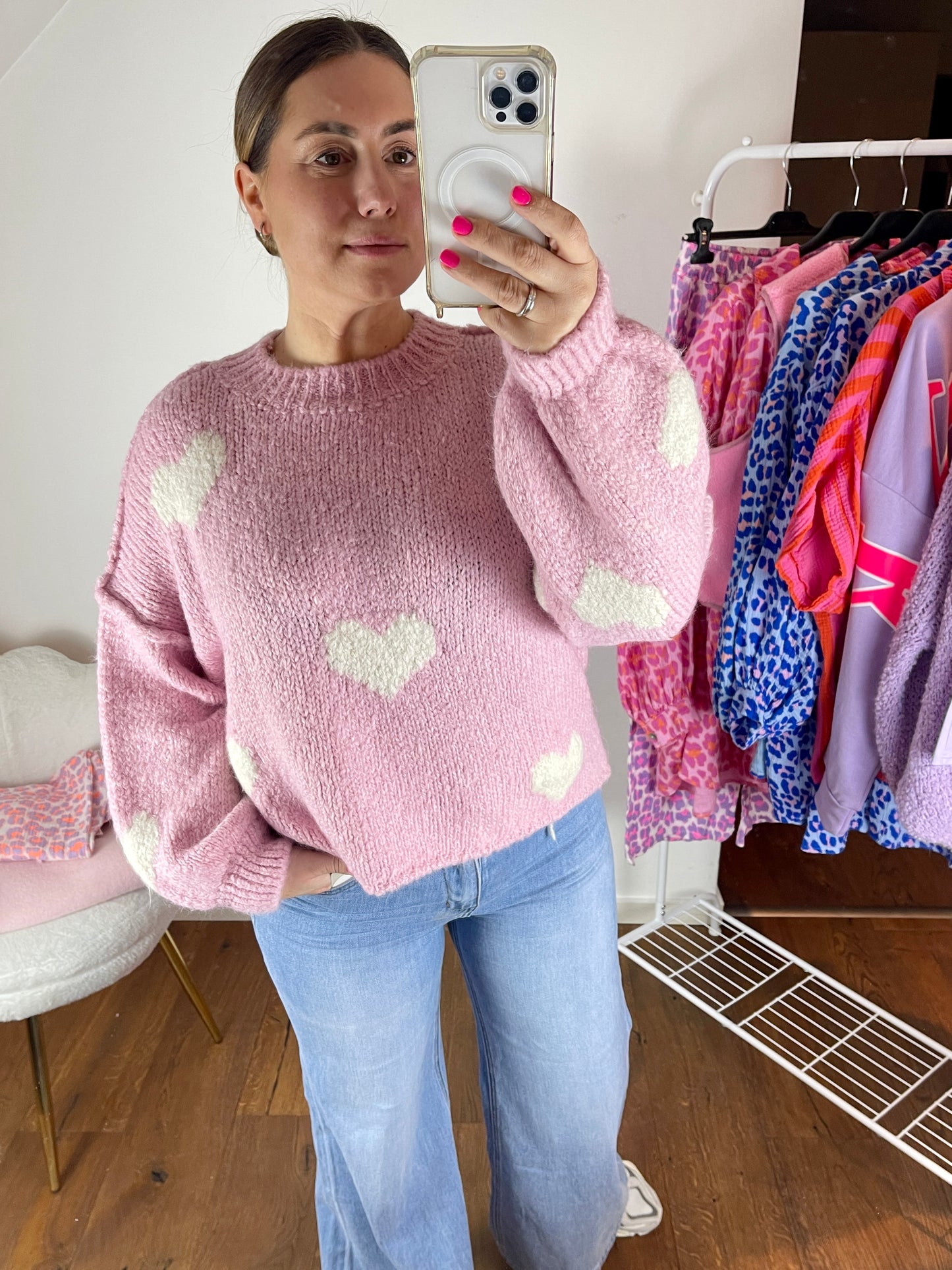 HERZ Strick Pullover kurz Rosa