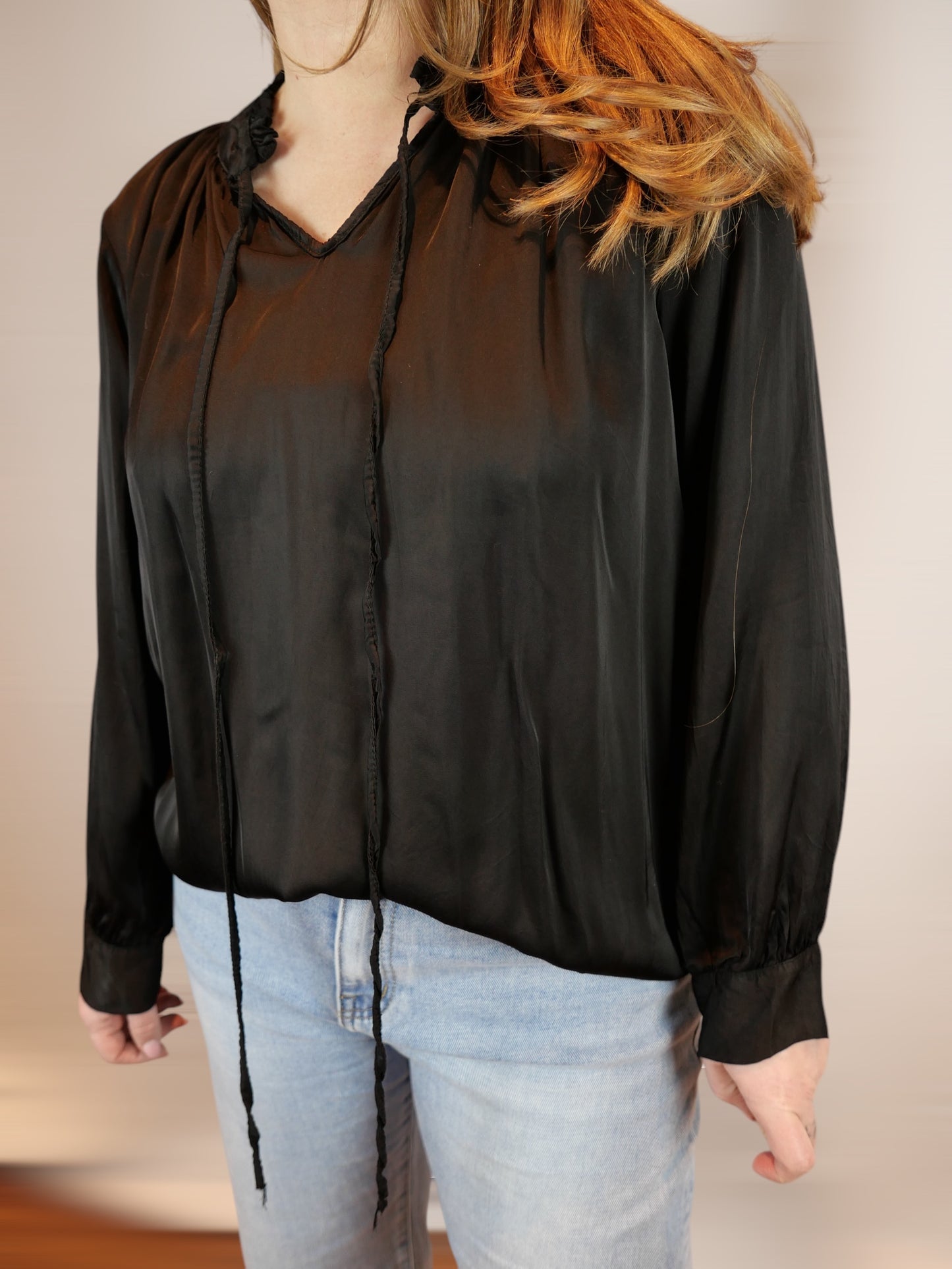 SATIN Bluse Schwarz