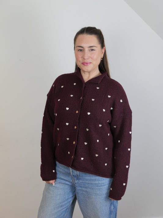 HEARTY Cardigan Bordeaux/Gold - Bylillysophie.com⎢Mode & Accessoires