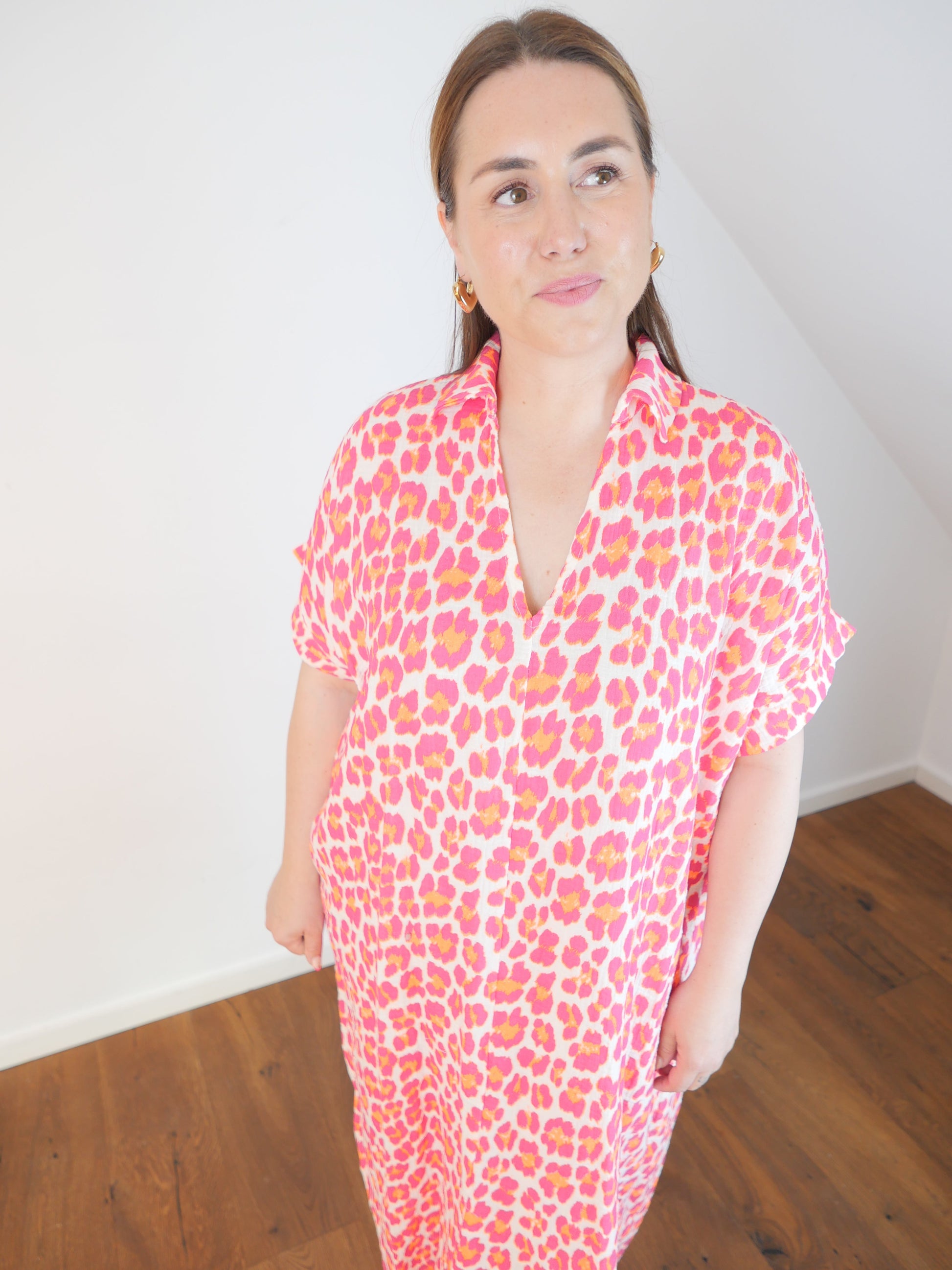 MUSELLA Oversize Leo Musselin Kleid Pink/Orange - Bylillysophie