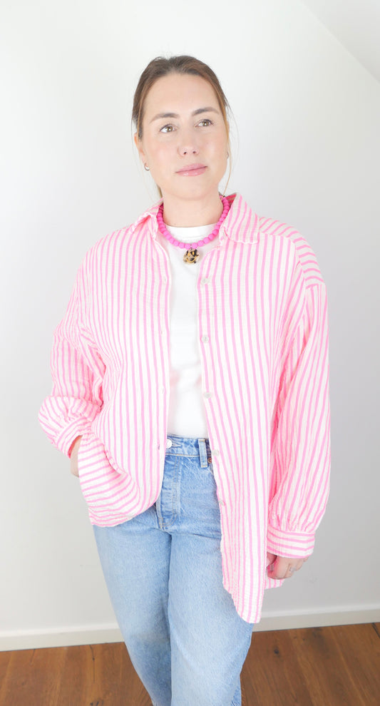 SUMMER STRIPE Musselin Bluse Pink - Bylillysophie