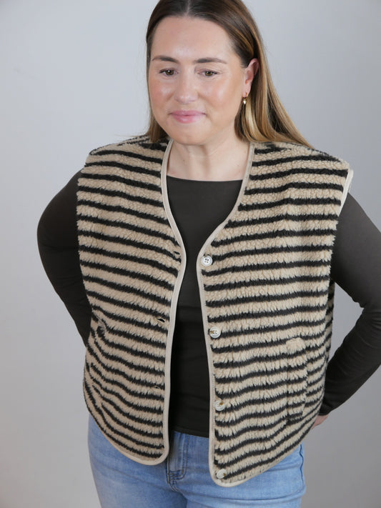 W - STRIPE Teddy Weste gestreift Braun/Beige - Bylillysophie.com⎢Mode & Accessoires