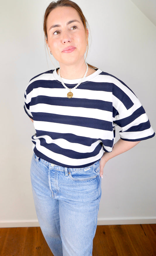 WIDE STRIPES T-Shirt Blau/Weiss - Bylillysophie